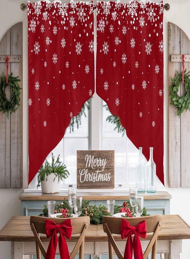 LooPoP Christmas Swag Valances for Windows Snowflake Swag Kitchen Curtains Red Winter Snow Window Valance Curtain 2 Panel Topper Curtains for Kitchen Living Room Bedroom Bathroom Holiday Decor 28"x36" - Image 3